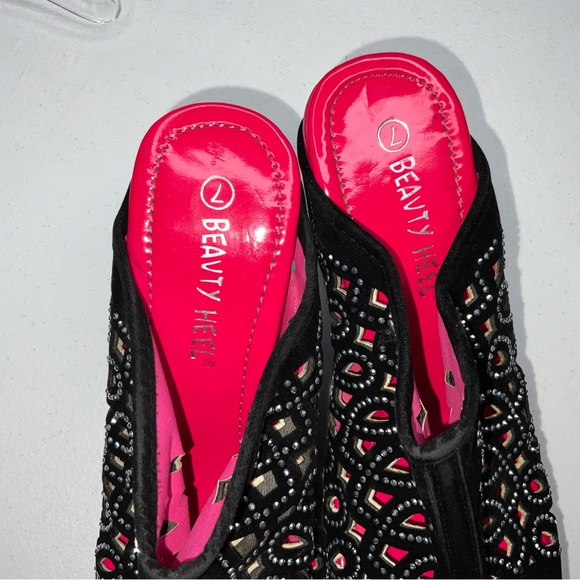 Beauty heels rhinestone vtg wedges faux suede bright pink patent leather sz 7 - Picture 4 of 5